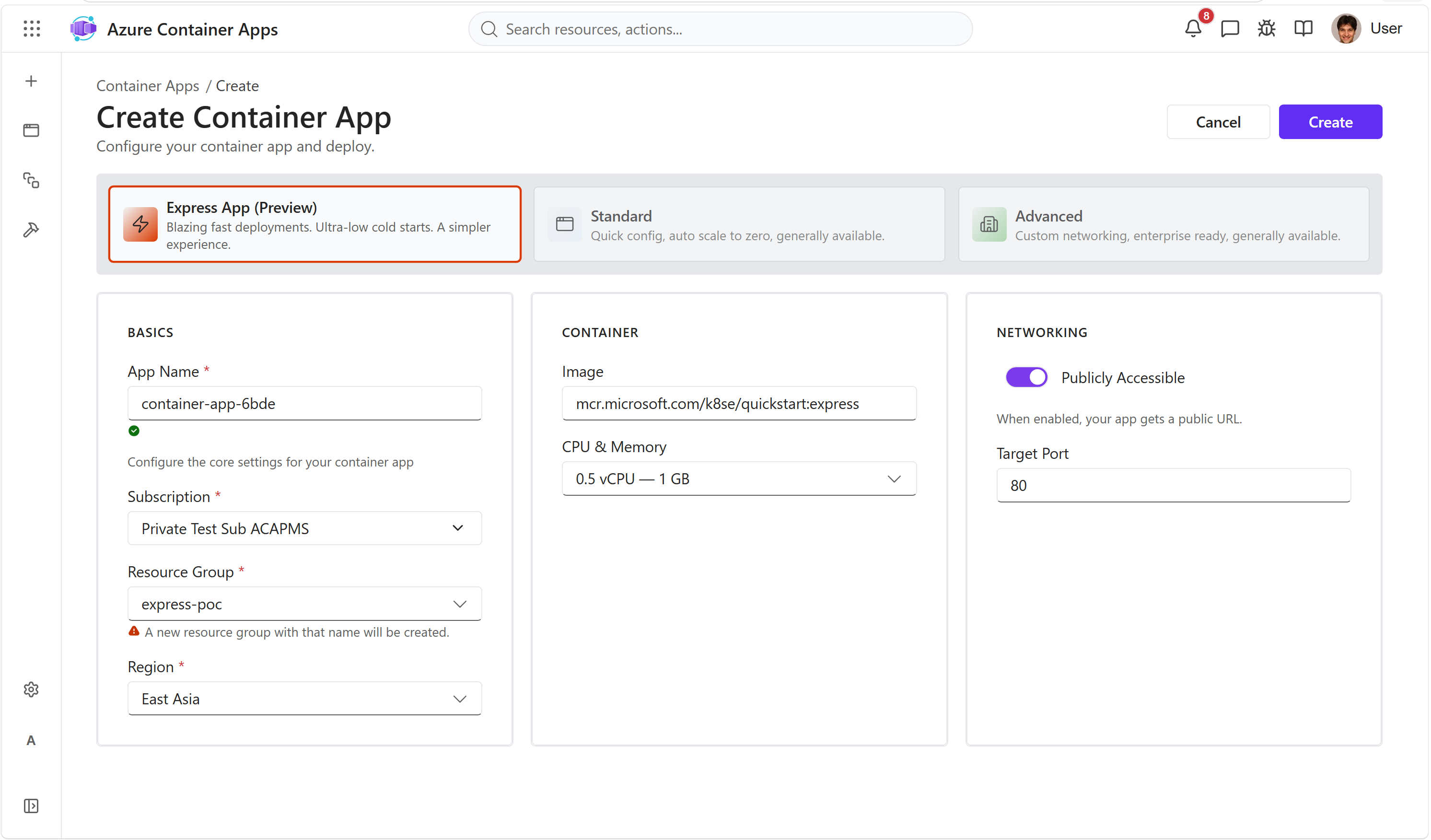 Create a container app in the Azure Container Apps portal